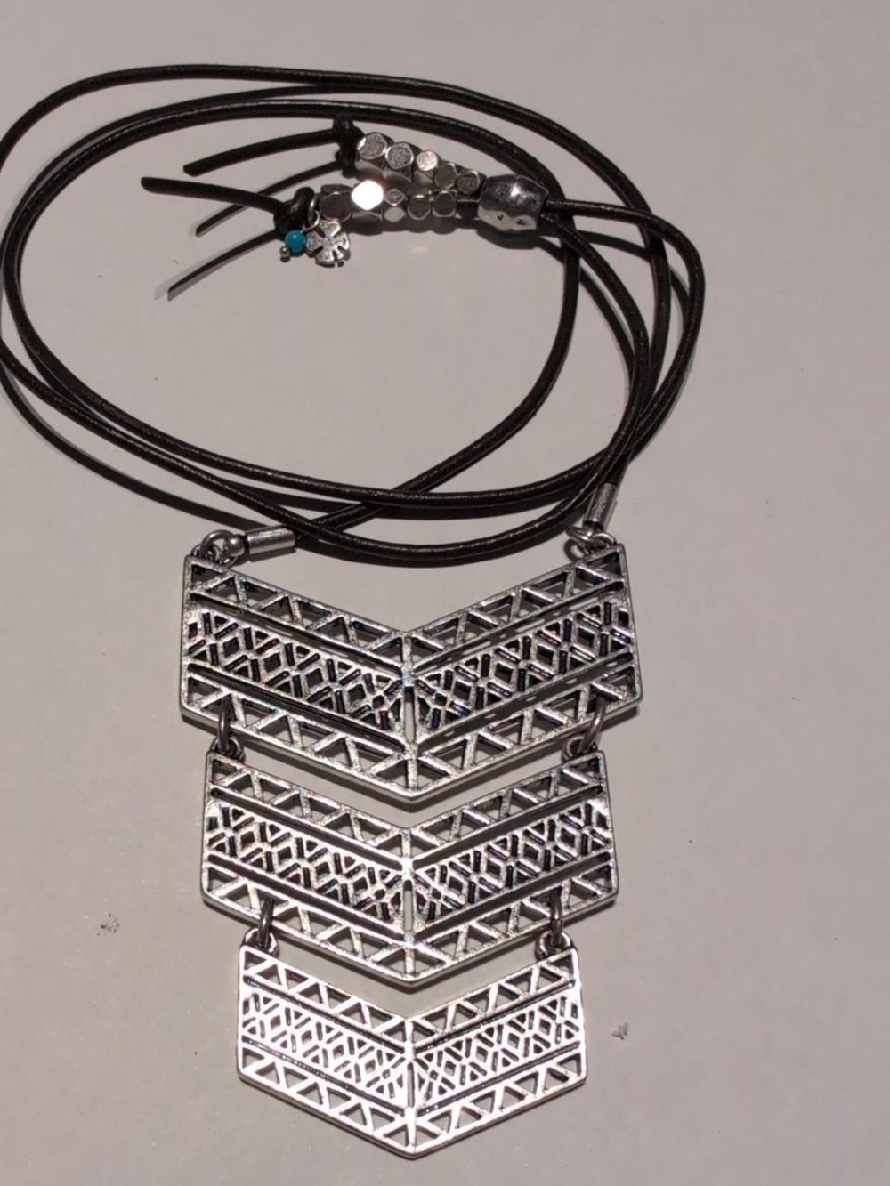 Lucky Silver and brown leather necklace with beaded charm 25details #boho